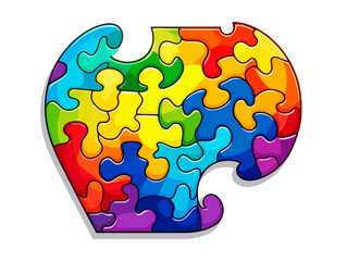 Doodle Rainbow puzzle piece, cartoon sticker, sketch, vector, Illustration, minimalistic