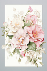Floral elegant invitation card with watercolor flowers, for wedding or other events. AI generated