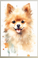 Funny invitation card with watercolor dog, for children's parties or other uses. AI generated