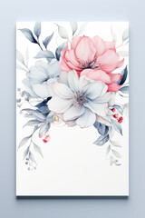 Floral elegant invitation card with watercolor flowers, for wedding or other events. AI generated
