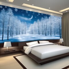 illustration d a big luxury bedroom with big white and blue wallsinterior design of a bedroom with a bed
