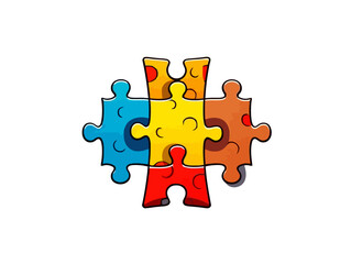 Doodle Puzzle piece with puzzle symbols, cartoon sticker, sketch, vector, Illustration, minimalistic