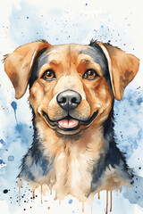 Funny invitation card with watercolor dog, for children's parties or other uses. AI generated