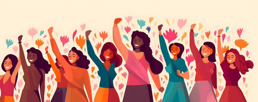 Groupe de femme le poing lev&eacute;, luttent ensemble pour une cause