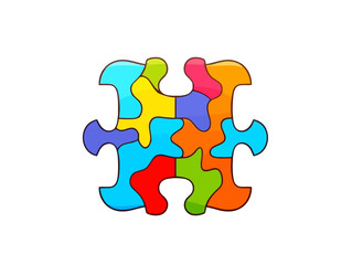 Doodle Puzzle Piece Ribbon, cartoon sticker, sketch, vector, Illustration, minimalistic