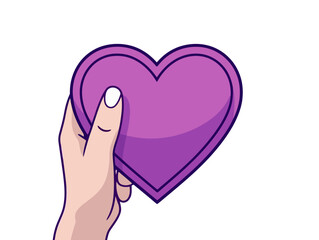 Doodle Purple Heart, cartoon sticker, sketch, vector, Illustration, minimalistic