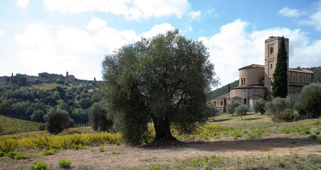Fototapeta na wymiar ancient Abbey of Sant Antimo in tuscany
