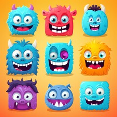 cartoons with different sizes, colors, teeth, ears, eyes