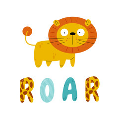 Vector funny lion said roar isolated on white background