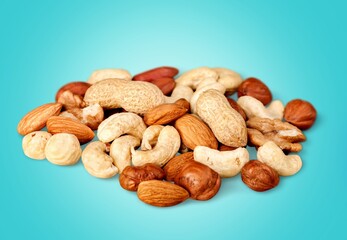 Mix of tasty dry nuts and fruits on the desk