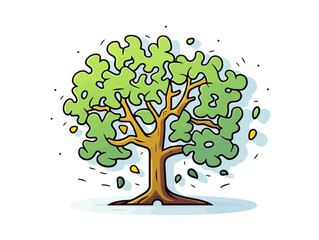 Doodle Puzzle piece tree, cartoon sticker, sketch, vector, Illustration, minimalistic
