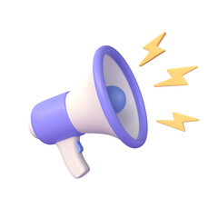 3d megaphone with lightning icon in cartoon style. advertisement. business marketing concept. business advertising. 3d rendering