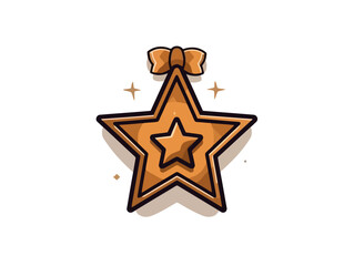 Doodle Bronze Star Medal, cartoon sticker, sketch, vector, Illustration, minimalistic