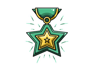 Doodle Army Commendation Medal, cartoon sticker, sketch, vector, Illustration, minimalistic