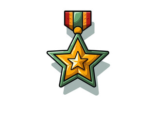 Doodle Army Commendation Medal, cartoon sticker, sketch, vector, Illustration, minimalistic