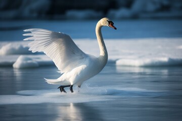swan gracefully gliding on ice. Generative AI