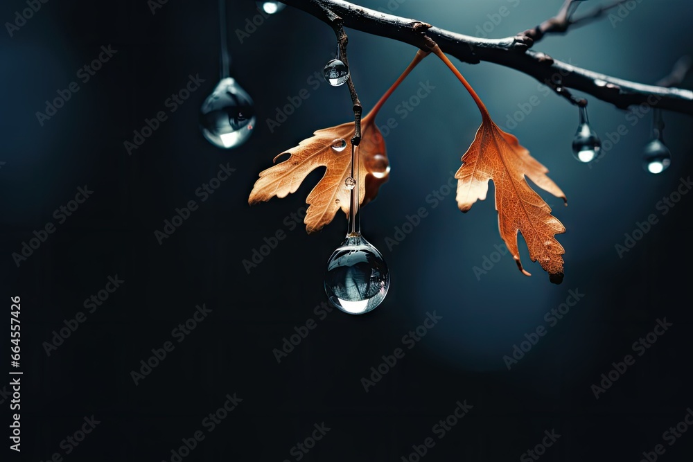 Aufkleber a tree branch with water drops hanging from it's branches. generative ai