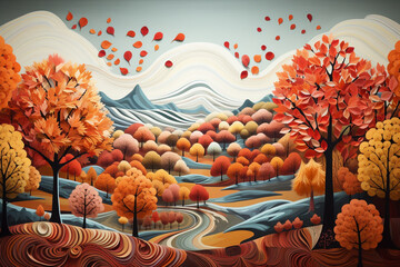 Beautiful autumn landscape illustration