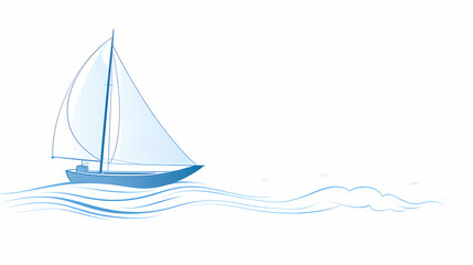 Sailboat Line Drawing on White Background, Minimalist Style