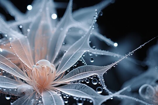  a close up of a flower with drops of water on it.  generative ai