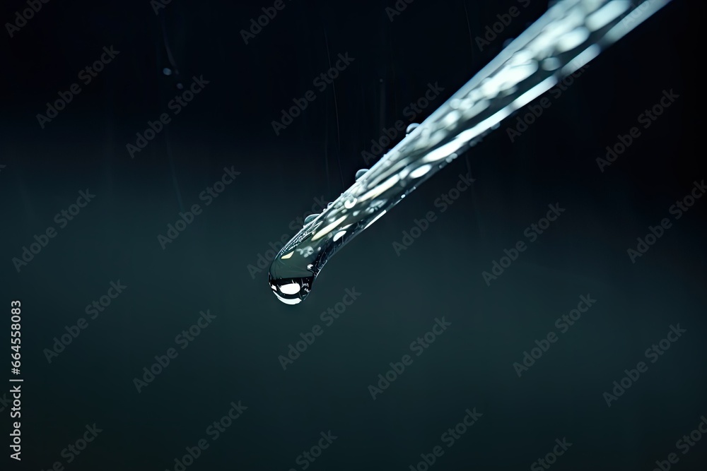 Poster a drop of water that is hanging from a pipe of water. generative ai