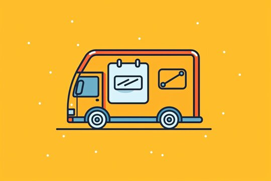 Delivery Van. Camping trailer line icon, vector illustration. Flat design style.
