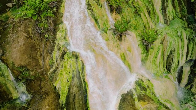 Amazing air survey of Bilawa Hot Waterfall. Davao de Oro, Philippines.