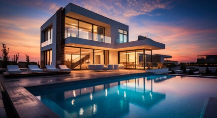 Modern Minimalist Villa with Sunset Pool: Perfect for Leisure and Hobby Enthusiasts!