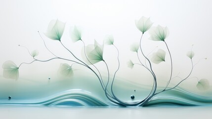 A green and blue abstract floral illustration on a clean white canvas