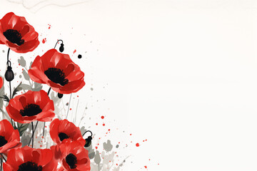 Red poppy flowers for a Remembrance Sunday and Memorial Day poster or post.  - obrazy, fototapety, plakaty