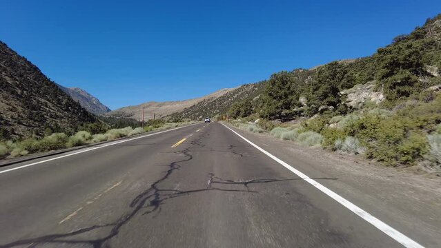 High Sierra Bishop Highway 168 Westbound 08 Driving Plate Sierra Nevada Mts California USA
