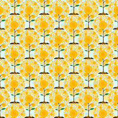 Seamless Pattern Realistic Money tree with gold coins dollars. Finance and banks, savings and investments. Vector illustration.