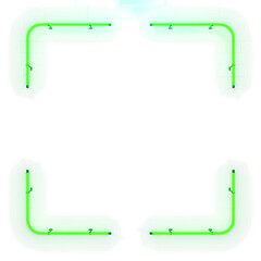 Neon rectangle lamp wall sign on transparent background. Green power glowing bulbs, light line or neon frame. 3d illustration.