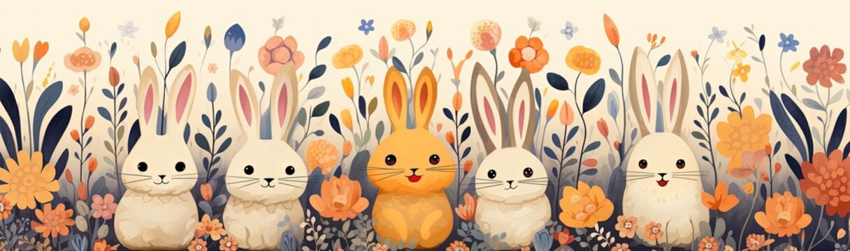 Curious Rabbits in a Colorful Easter Wonderland