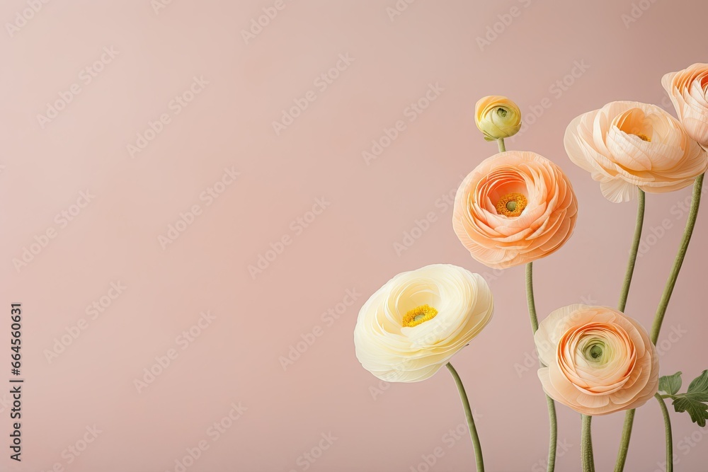 Poster a group of flowers that are in a vase on a table. generative ai