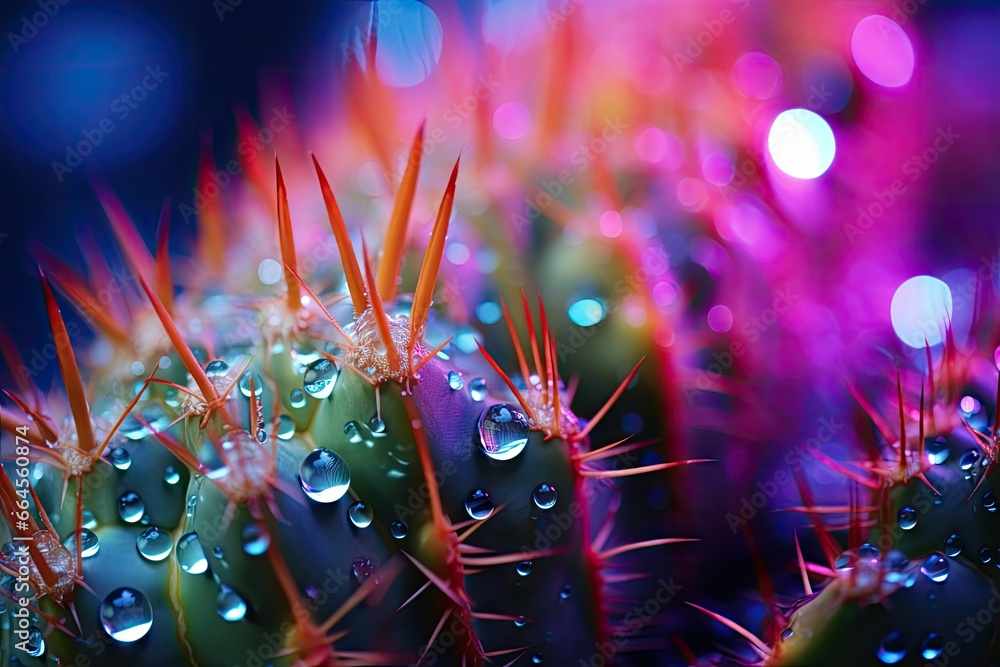 Poster a close up of a cactus with water droplets on it. generative ai