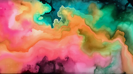 alkohol ink watercolor background, retrowave, vaporwave, synthwave colors, Generative AI - obrazy, fototapety, plakaty