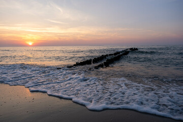 Baltic sea in summer at sunset. sunset on the beach. 
