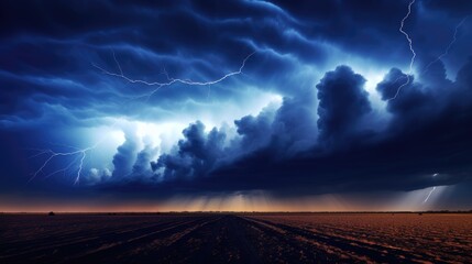 Stormy Skies - Lightning Strikes Across the Blue Sky, Capturing the Intense Power and Energy of Nature's Electric Storm.