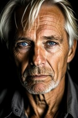 Close-up dark portrait of an old blond man