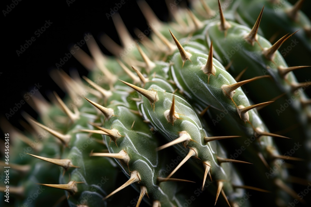 Poster a close up of a green cactus with spikes on it. generative ai