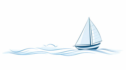 Sailboat Illustration in Fluid Line Art, Light Sky-Blue Background