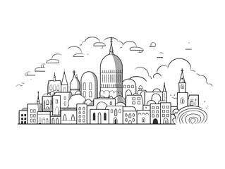 Doodle Holy city skyline, cartoon sticker, sketch, vector, Illustration, minimalistic