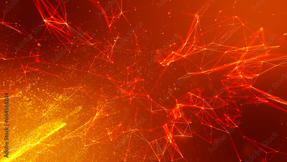 Poster network connection structure. big data. connecting dots and lines. wave of dots. abstract technology