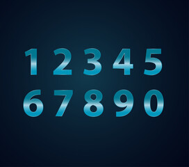 number zero to nine gradient and blue. dark background