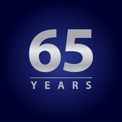 65 years for celebration events, anniversary, commemorative date. silver sixty five years logo badge