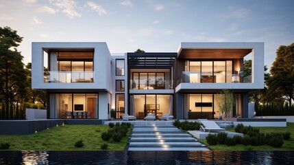 Architectural Vision - A three-dimensional house isolated on a white backdrop, perfect for architects and real estate developers. - obrazy, fototapety, plakaty