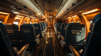 A glimpse into the interior of an airplane cabin.