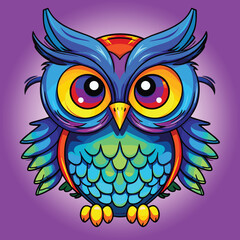 Cute owl animal cartoon character icon, owl logo, sticker design, cute cartoon owl mascot. Vector