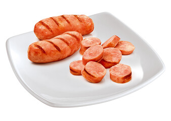 prato com linguiça grelhada na churrasqueira isolado em fundo transparente - linguiça toscana...
